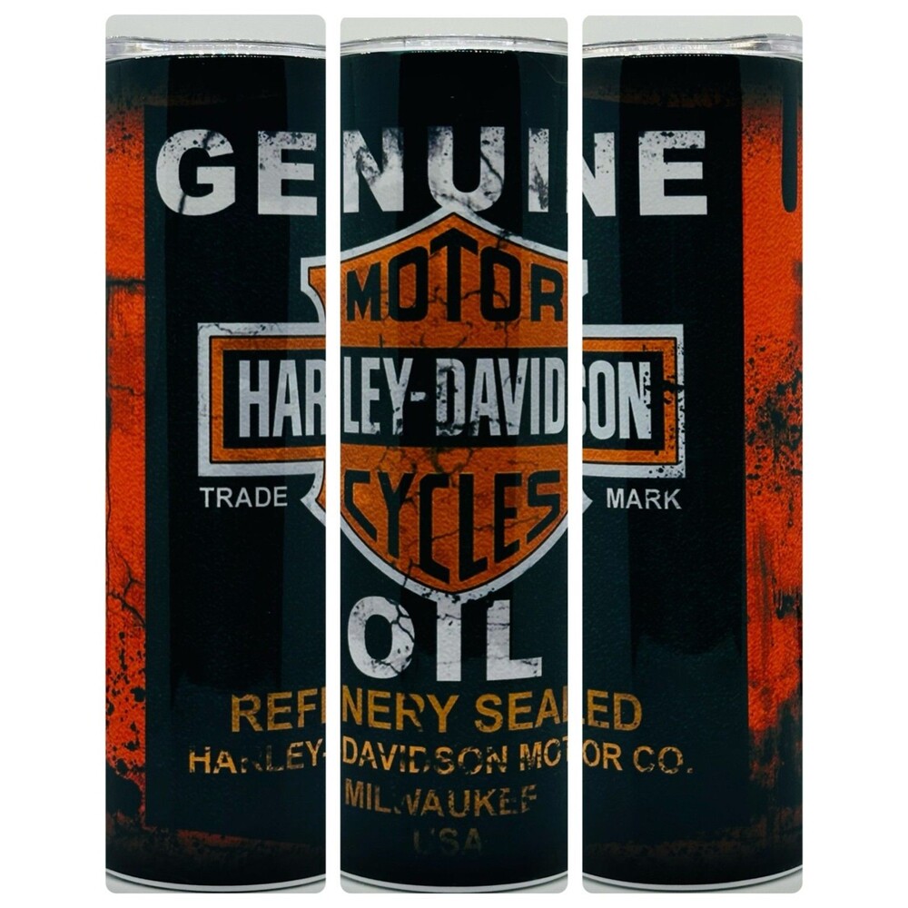 NEW "Harley-Davidson Motor Oil" 20 oz. SS Tumbler w/Straw Set & Silicone Tip